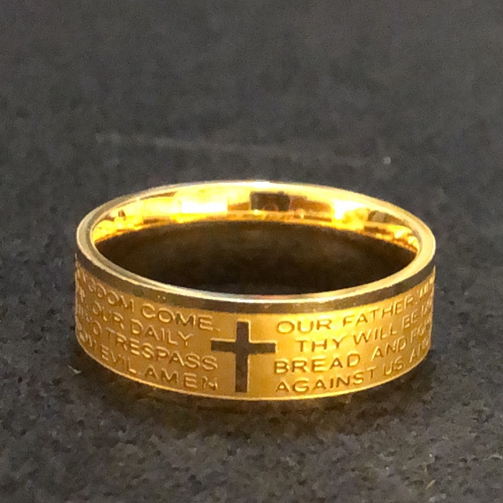 Steeltime Lords Prayer 6MM 18K Gold Over Stainless Steel Ring  NWT